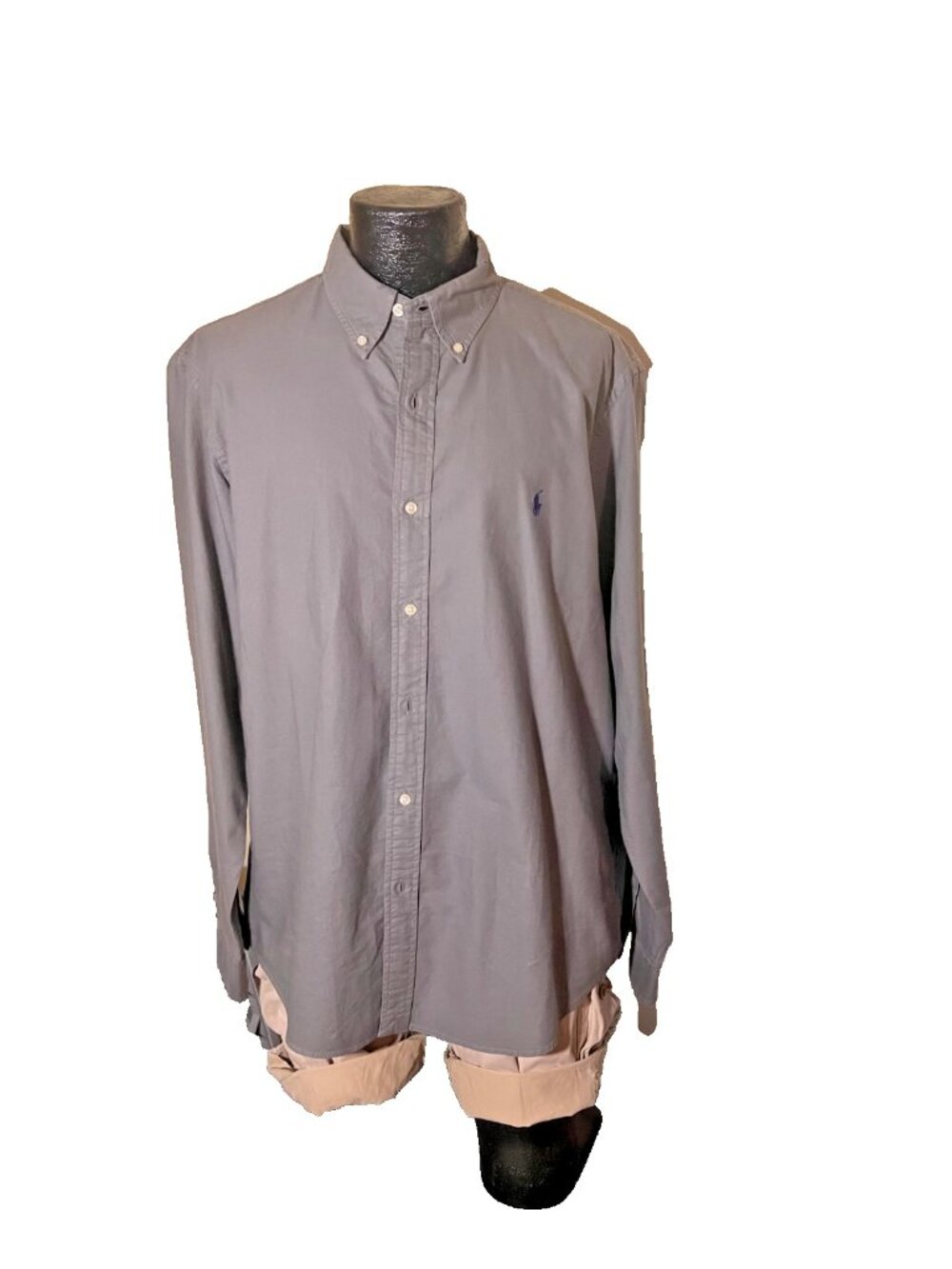 Polo Ralph Lauren Mens XL Grey Solid Long Sleeve Button Down Oxford Shirt Blue P